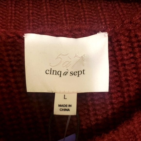 Cinq à Sept Melanie Burgundy Ostrich Feather Wool-Blend Sweater - Picture 7 of 9